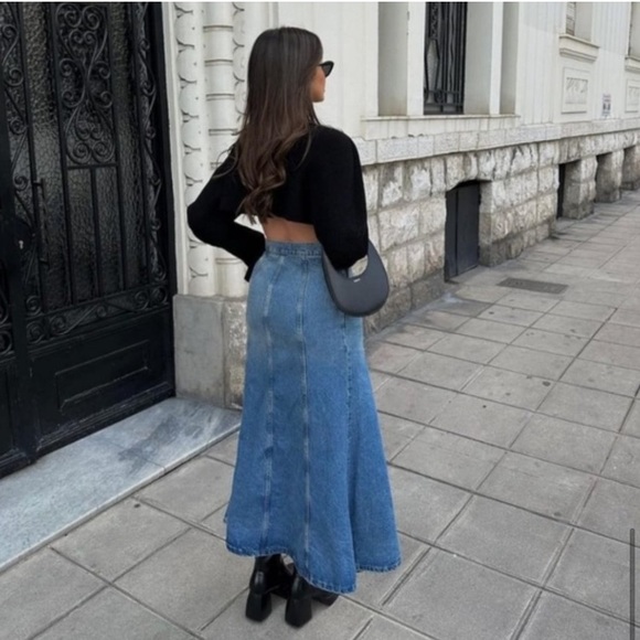 Zara BLOGGERS FAVE DENIM HIGH WAIST MAXI LONG JEAN SKIRT SPRING SUMMER MUST HAVE - Picture 10 of 14